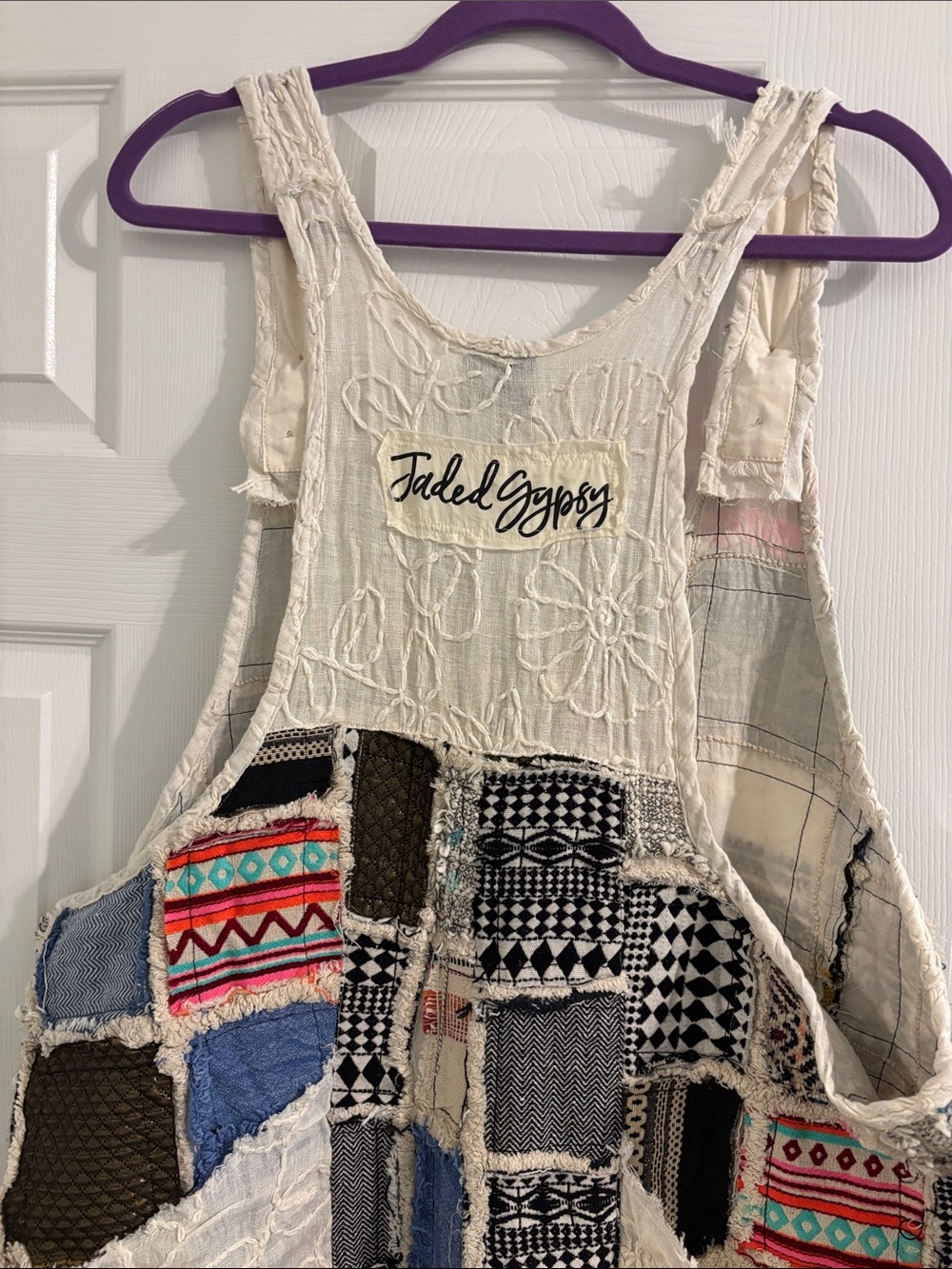 Patchwork Multicolor Boho Overalls - Picture 6 of 8